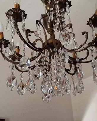 Lampadario a gocce di cristallo /taglio vivo