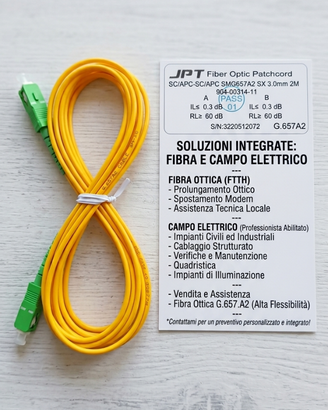 Cavo Fibra Ottica 2mt SC/APC + Assistenza Tecnica