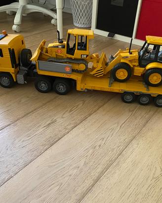 Bruder camion con rimorchio, escavatore e trattore