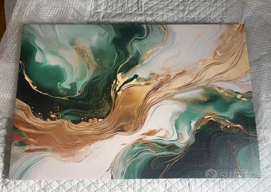 Quadro astratto verde e oro 90x60 cm