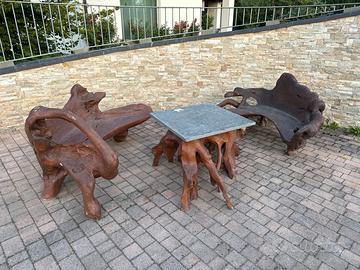Arredo giardino tavolo e sedie legno radici unici!