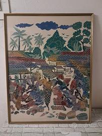 quadro etnico dipinto batik indonesiano 