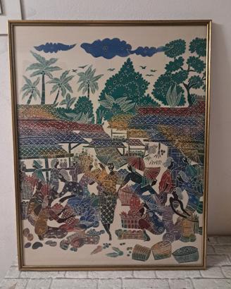 quadro etnico dipinto batik indonesiano 