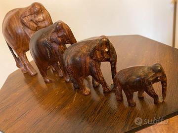4 elefanti in legno - artigianato etnico