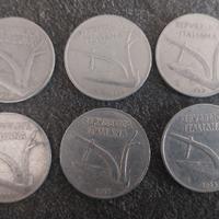 10 Lire Spighe Grano da 1951 a 1956 Italia 6 pezz