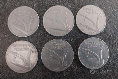 10 Lire Spighe Grano da 1951 a 1956 Italia 6 pezz