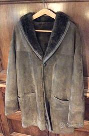 Giaccone in Pelle Montone Marrone/Verde taglia 54!