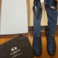 Stivali La Martina blu in pelle intrecciata