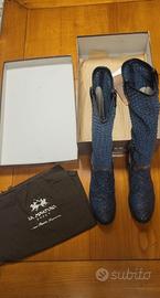 Stivali La Martina blu in pelle intrecciata