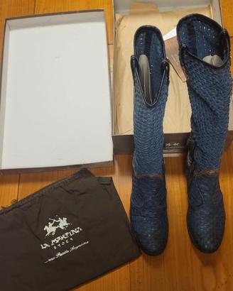 Stivali La Martina blu in pelle intrecciata