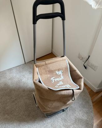 Foldable shopping trolley with jute bag