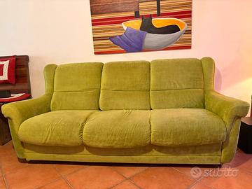 Divano Verde 3 sedute Vintage in velluto