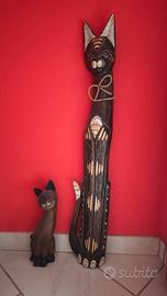 Tris di Gatti Etnici in Legno – 100, 40, 18 cm