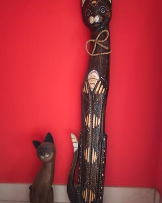 Tris di Gatti Etnici in Legno – 100, 40, 18 cm