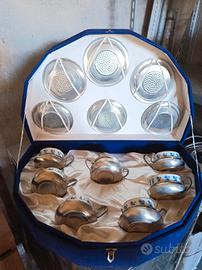 set vintage tazze in porcellana e peltro 
