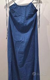 Vestito lungo blu in cotone