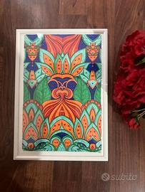 Mandala tribale colorato a mano con cornice