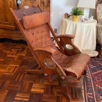 POLTRONA IN PELLE E MOGANO, STILE MARINA