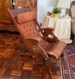 POLTRONA IN PELLE E MOGANO, STILE MARINA