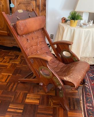 POLTRONA IN PELLE E MOGANO, STILE MARINA