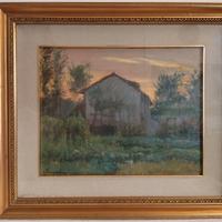 Giulio Vanzaghi "Campagna al tramonto"Olio su tela