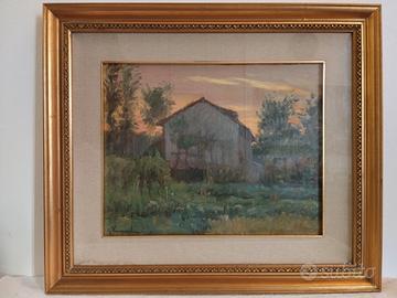 Giulio Vanzaghi "Campagna al tramonto"Olio su tela