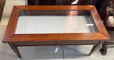 TAVOLINO IN LEGNO E VETRO CON TECA