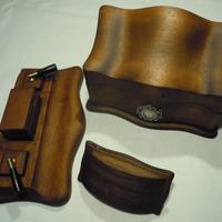 Calamaio legno fregio argento set scrivania vinta