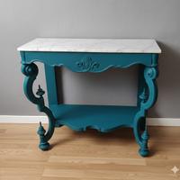 Consolle vintage restaurata - Blu ottanio e marmo