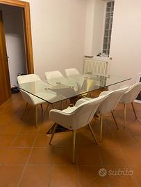 Tavolo da pranzo Kare design in vetro con 6 sedie