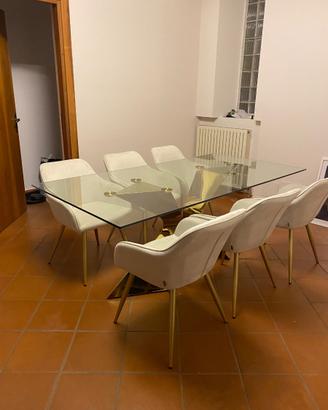 Tavolo da pranzo Kare design in vetro con 6 sedie