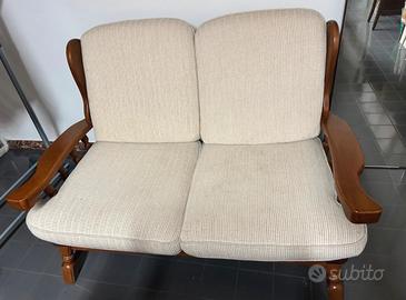 Divanetto 2 posti in legno e tessuto beige 