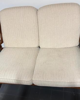 Divanetto 2 posti in legno e tessuto beige 