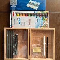 Set da pittura, acquerelli, acrilici, carboncino