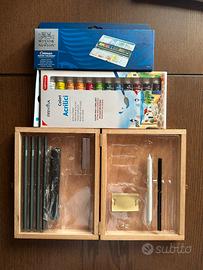 Set da pittura, acquerelli, acrilici, carboncino