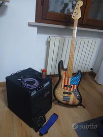 BASSO ELETTRICO 4 CORDE CON ACCESSORI 