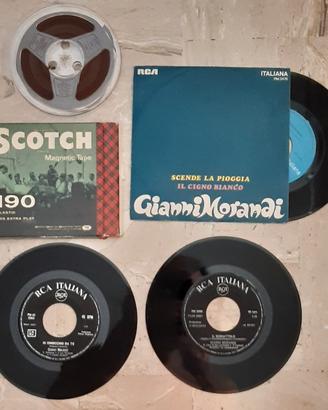 Bobina nastro magnetico e 10 dischi in vinile 