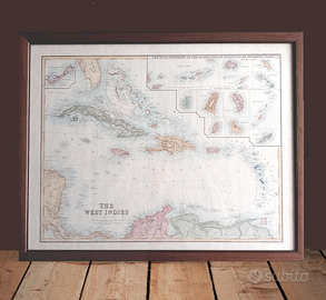 The West Indies antica mappa delle Antille Caraibi