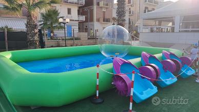 piscina gonfiabile 8x5 con 3 barchette a pedali 