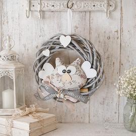 Ghirlanda artigianale gufetta shabby chic