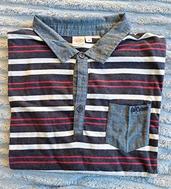 Lee Cooper polo XXL a righe blu, bianche e rosse