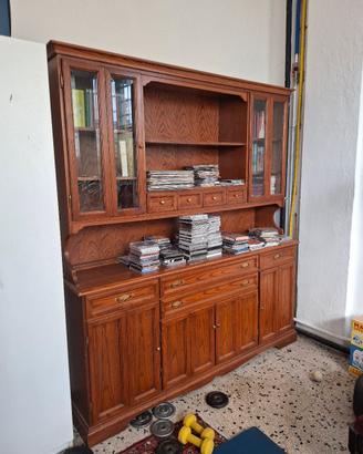 Libreria credenza in legno e vetro