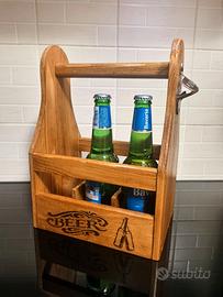 Porta birre in legno con apribottiglie 6 posti