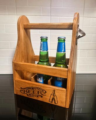 Porta birre in legno con apribottiglie 6 posti