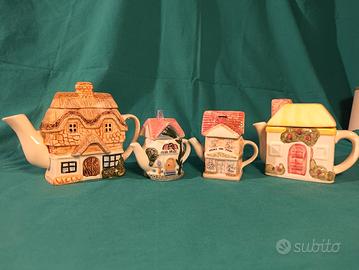 Set di 4 teiere decorative a forma di casetta
