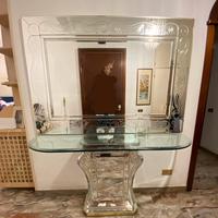 Specchio, consolle e base in cristallo