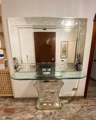 Specchio, consolle e base in cristallo