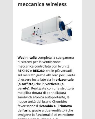 Ventilazione meccanica controllata Wavin rek 160