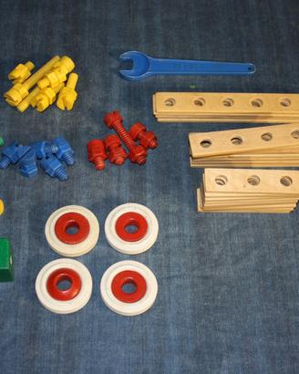 Meccano in legno e plastica anni 70