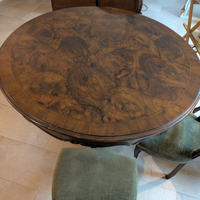 SET TAVOLO ROTONDO IN RADICA DI NOCE + 6 SEDIE